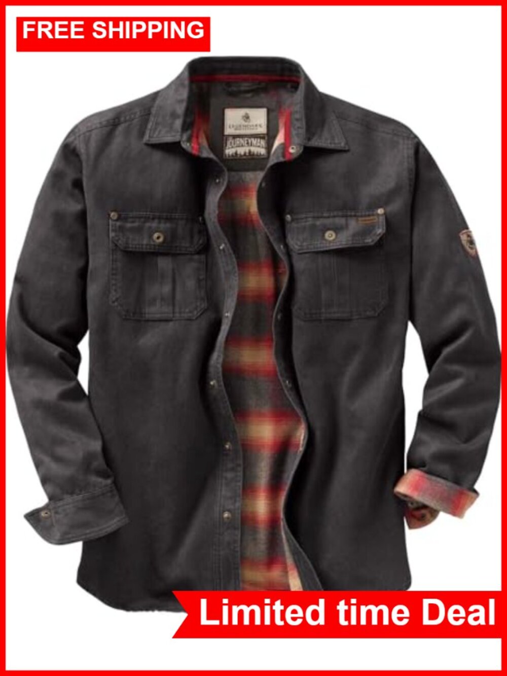 Men's Flannel Lined Waxed Cotton Shirt Jacket, Casual